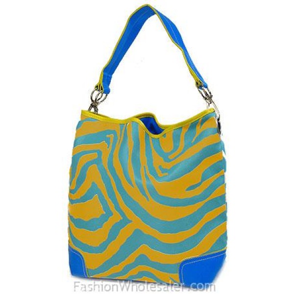 Animal Zebra Print Hobo - Yellow w/ TQ Blue Stripes -BG-Z1004YL-TQ